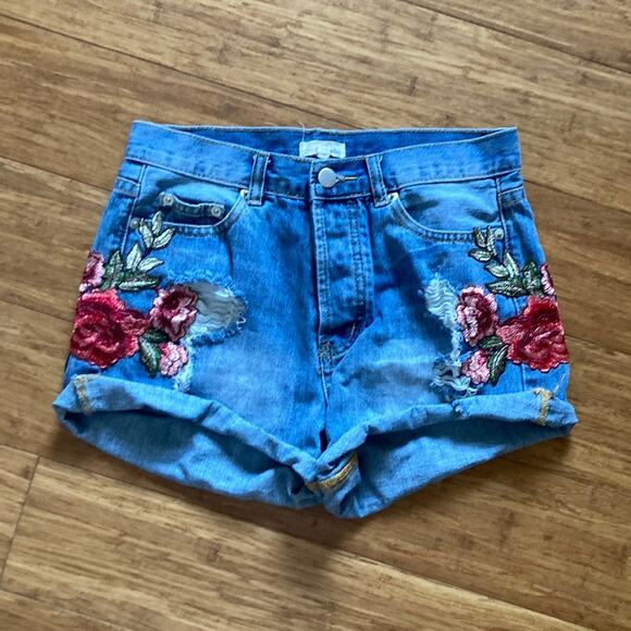 jella c. Embroidered Denim Shorts, Size S - Picture 1 of 5